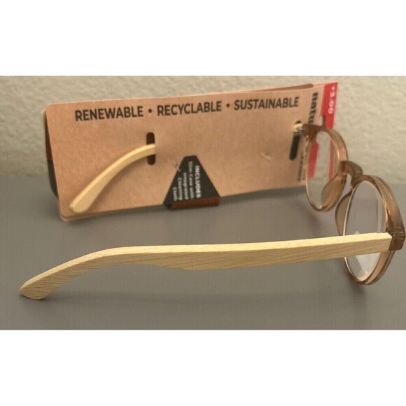 Piranha Cascade Natural Earth Bamboo +3.00 Reader w Case & Cleaning Cloth - Picture 5 of 7